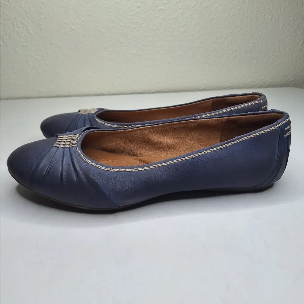 Clarks Artisan Ballet Flats Blue Leather Slip On 12 Bow Comfort Artsy Fairy Boho
